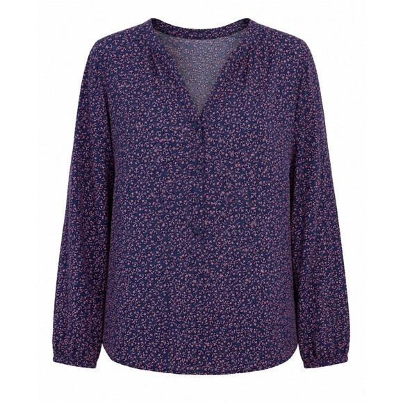 Talbots Tops - LOFT Blouse Womens XL Navy Blue Pink Anchor Print Split V-Neck Long Sleeve